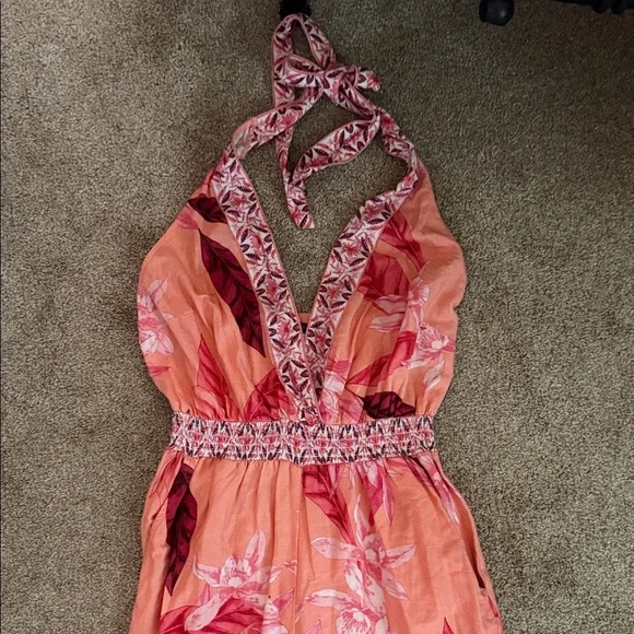 VENUS Floral Halter romper - Coral and Magenta - Picture 2 of 7